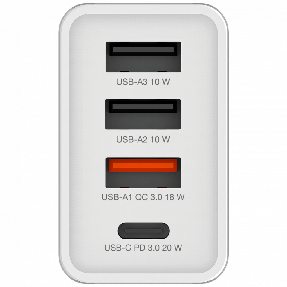 Verbatim 30W 4 Bağlantılı Usb Şarj Cihazı Beyaz 1x Usb-C® PD 20W / 1 x Usb-A QC 3.0 / 2 x Usb-A 10W (AB)-(49701)