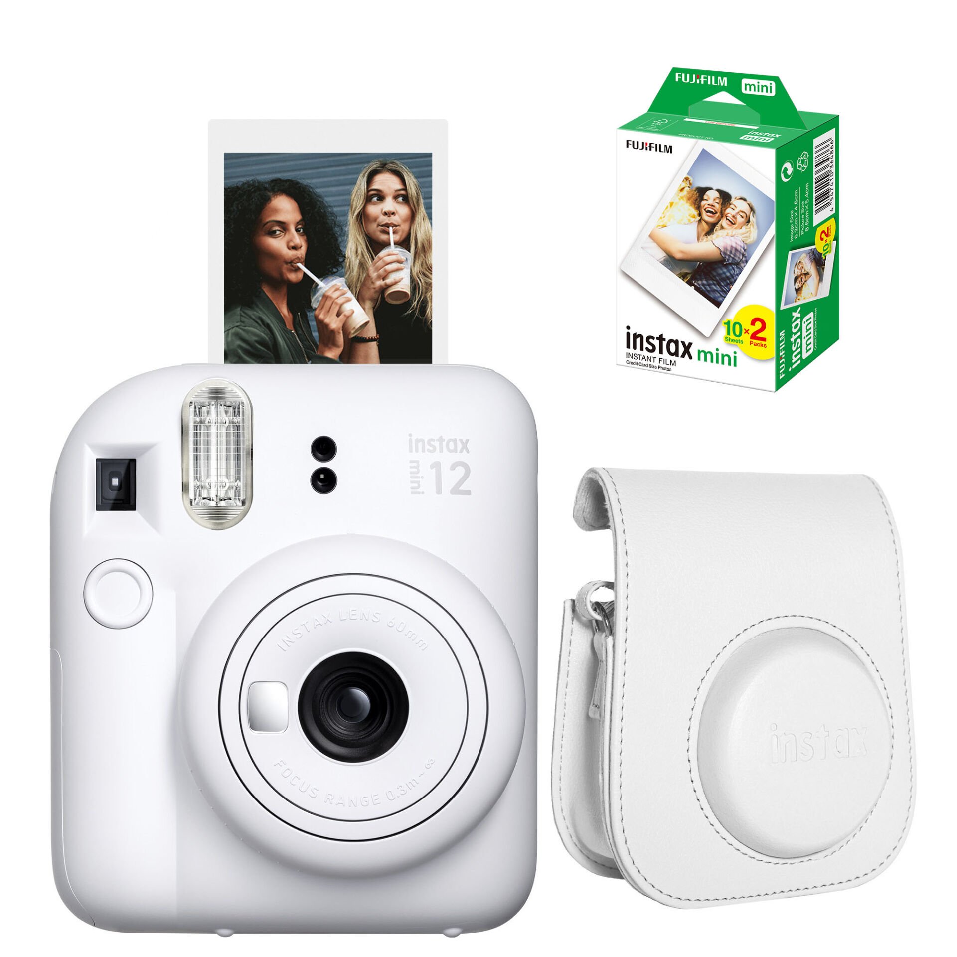 Instax Mini 12 Fotoğraf Makinesi Beyaz + 20'li Film ve Çanta