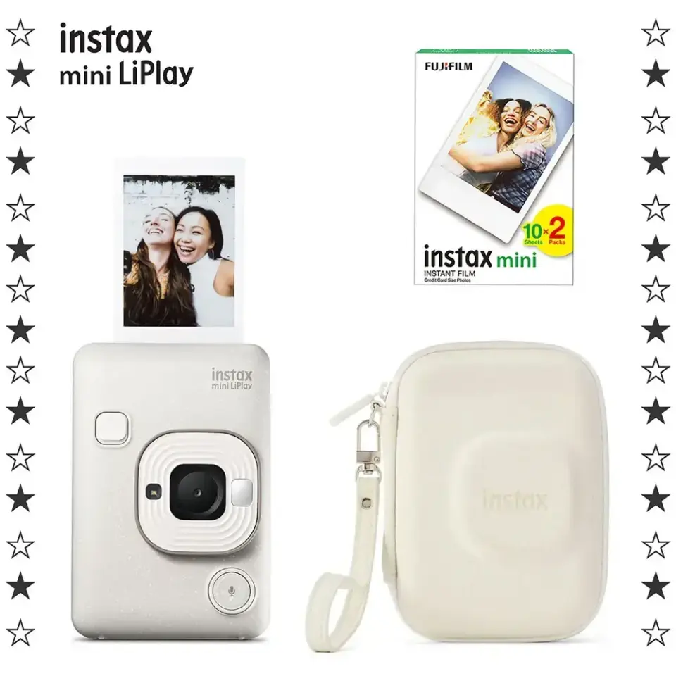 Instax Mini LiPlay Fotoğraf Makinesi Misty White + 20'li Film ve Çanta Set
