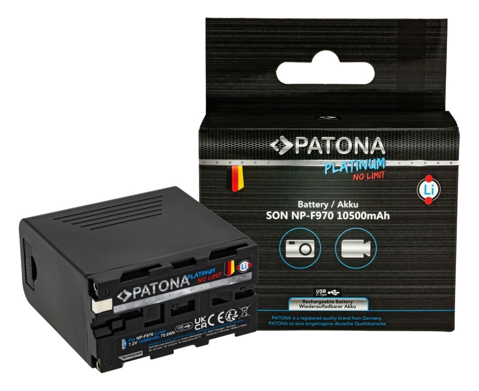 Patona 1377 Platinum Batarya Sony NP-F970 10500mAh USB-C PD20W
