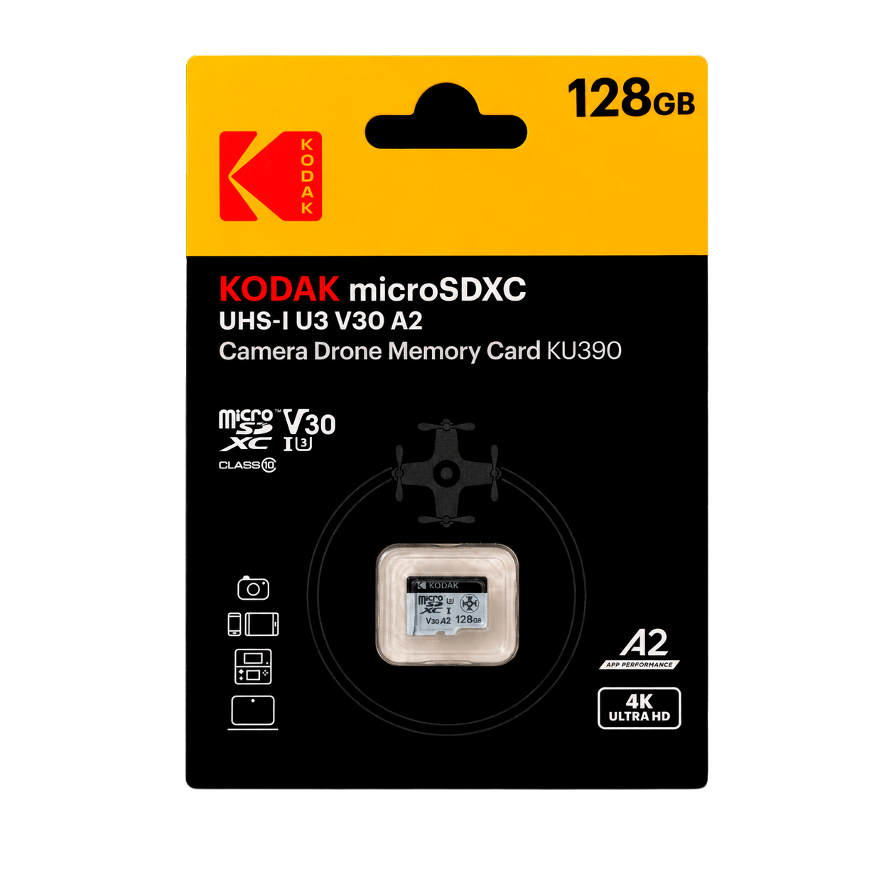 Kodak 128GB Micro SD UHS-I U3/V30/A1 Drone İçin KU390