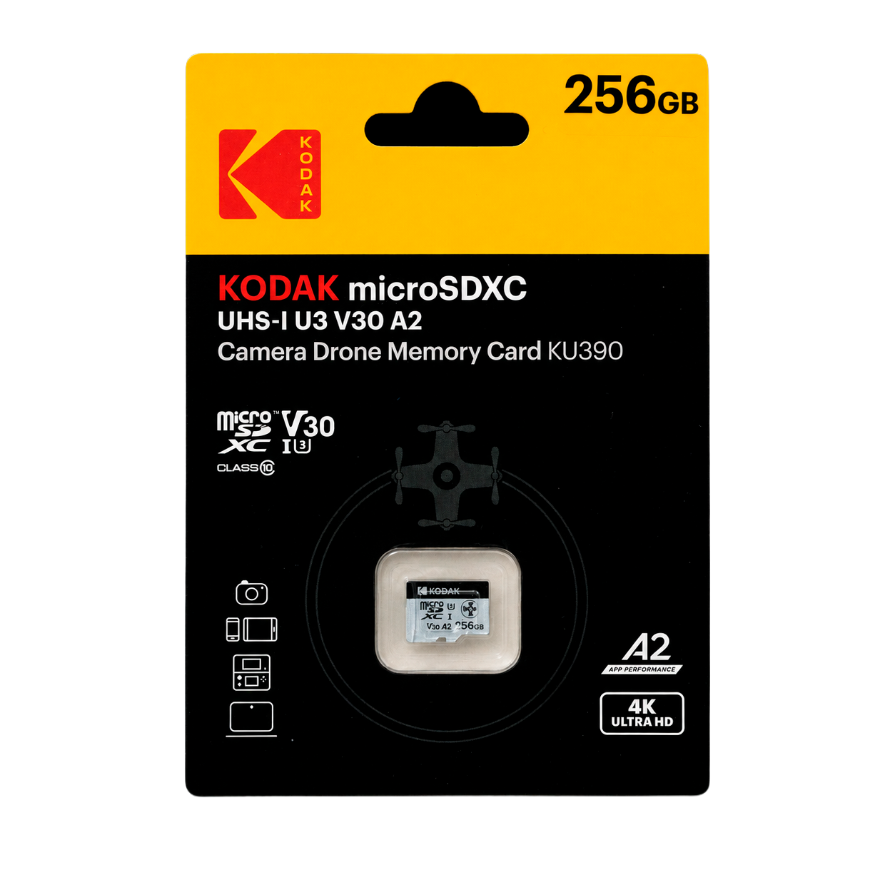 Kodak 256GB Micro SD UHS-I U3/V30/A1 Drone İçin KU390