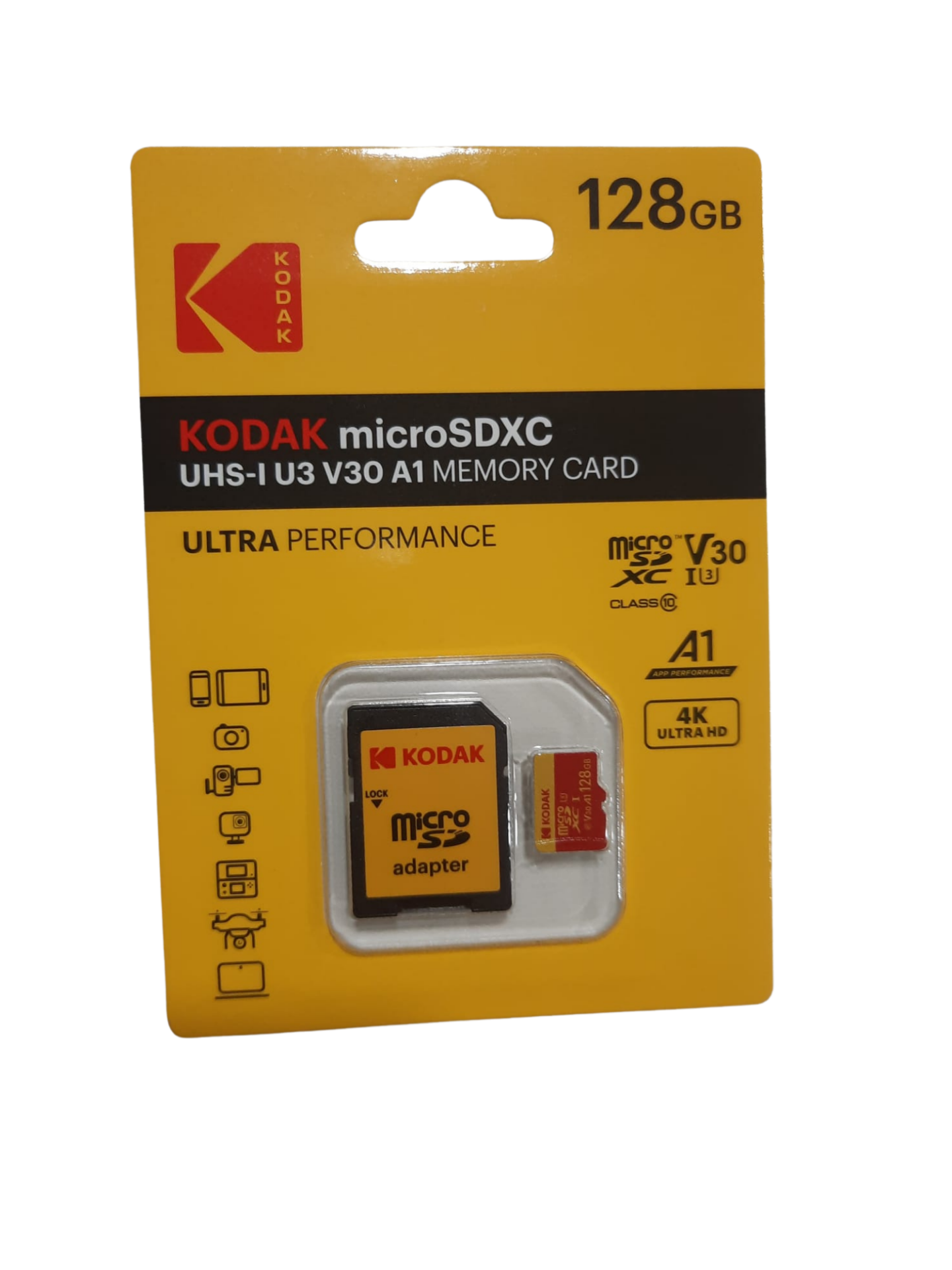 Kodak 128GB Micro SD UHS-I U3/V30/A1 Red Kart + Adaptör