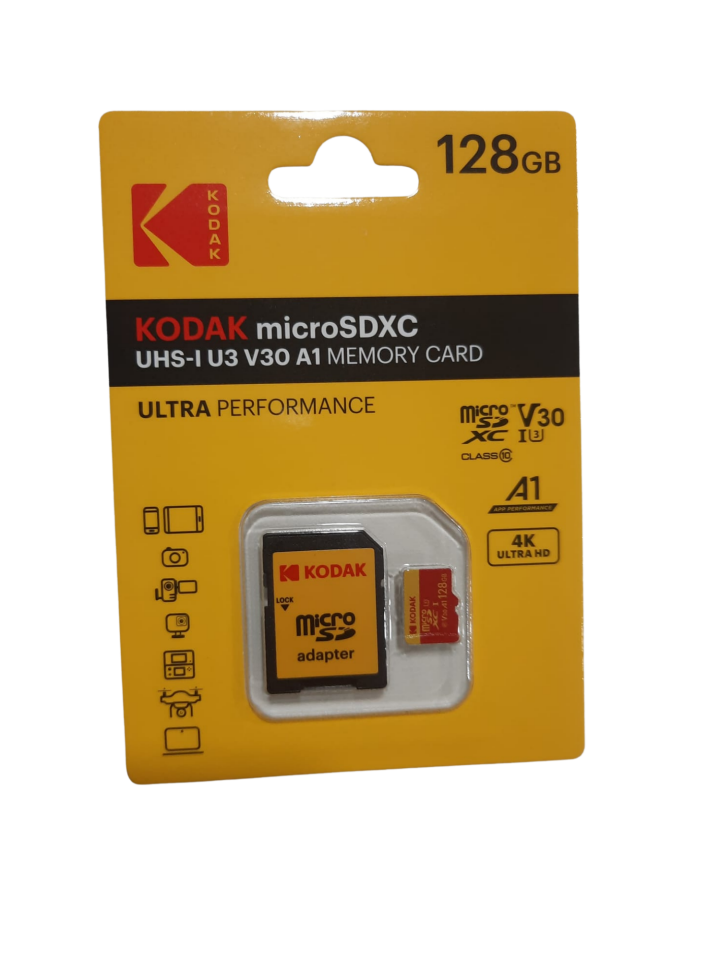Kodak 128GB Micro SD UHS-I U3/V30/A1 Red Kart + Adaptör