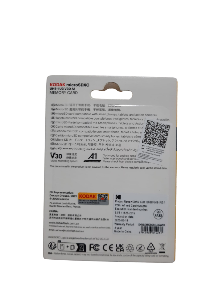 Kodak 128GB Micro SD UHS-I U3/V30/A1 Red Kart + Adaptör