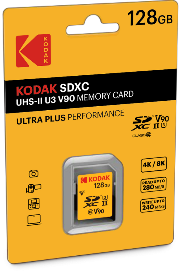 Kodak 128GB SD UHS-II U3 V90 Hafıza Kartı (280MB/s - 240MB/s)
