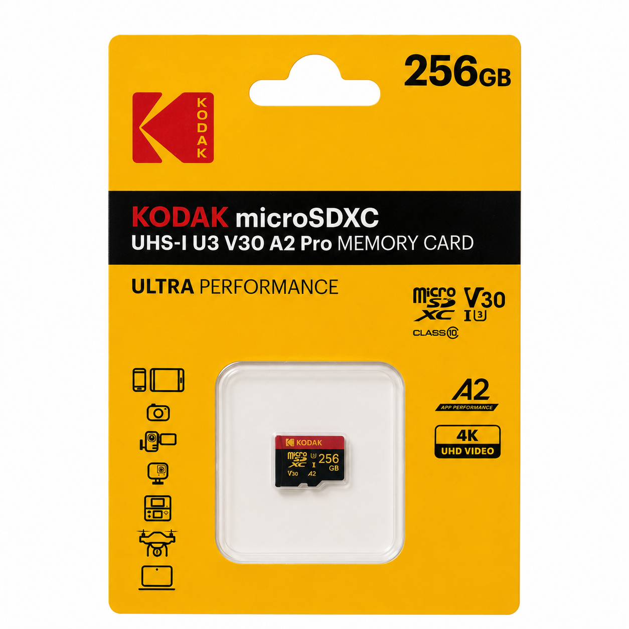 Kodak 256GB Micro SD UHS-I U3 V30PRO Hafıza Kartı