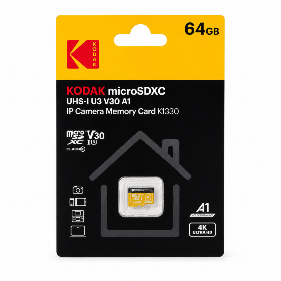Kodak 64GB Micro SD UHS-I U3/V30/A1 Güvenlik Kamerası İçin Kart KI330