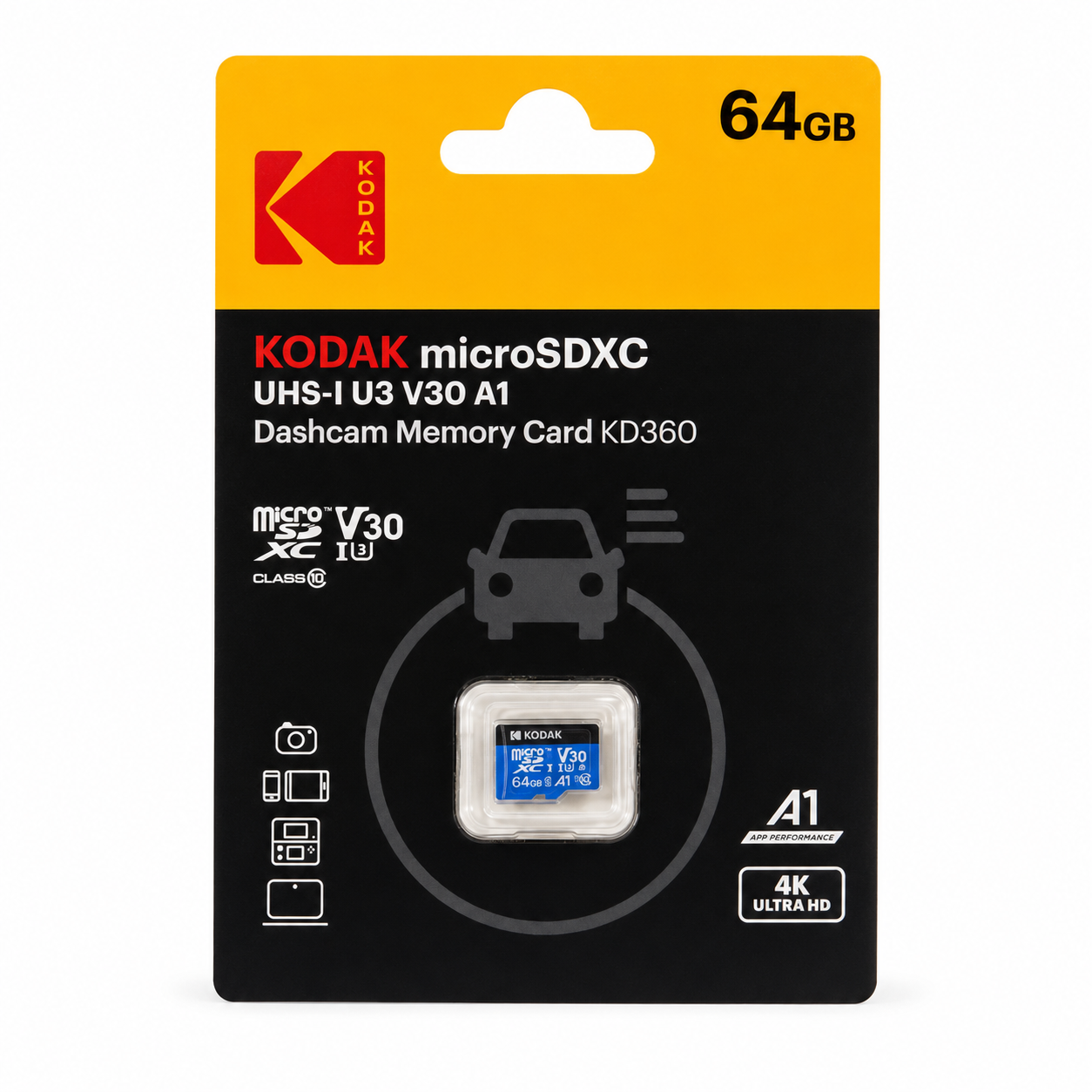 Kodak 64GB Micro SD UHS-I U3/V30/A1 Araç Kamerası İçin Kart KD360