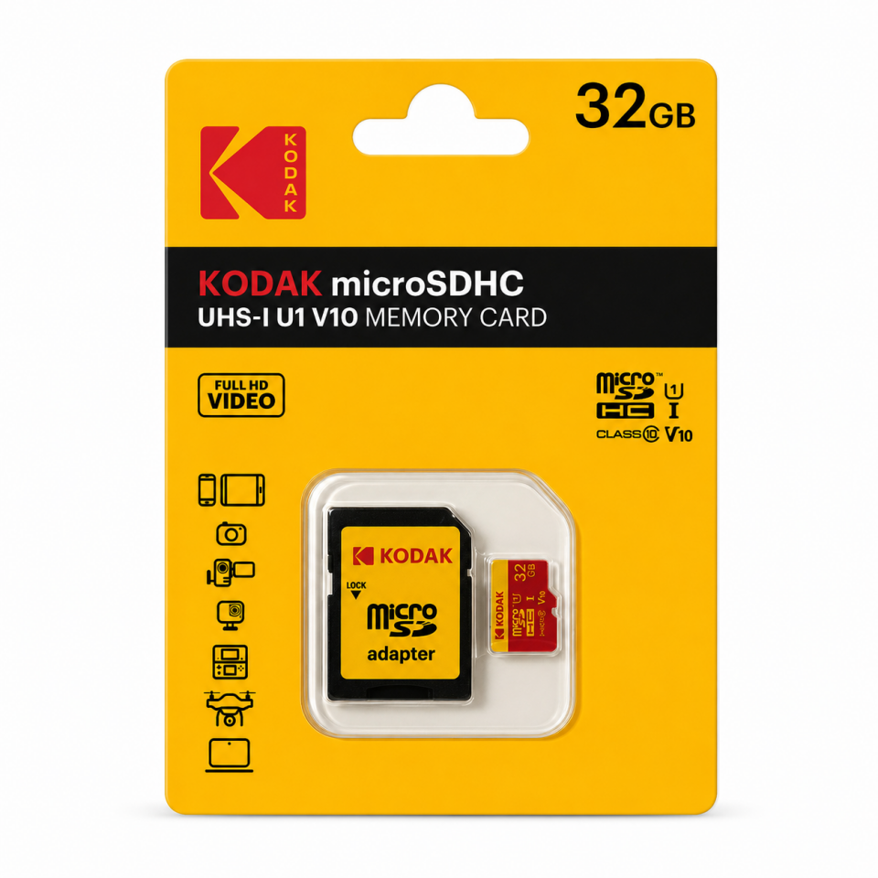 Kodak 32GB Micro SD UHS-I C10 U1 V10  Kart + Adaptör (Kırmızı)