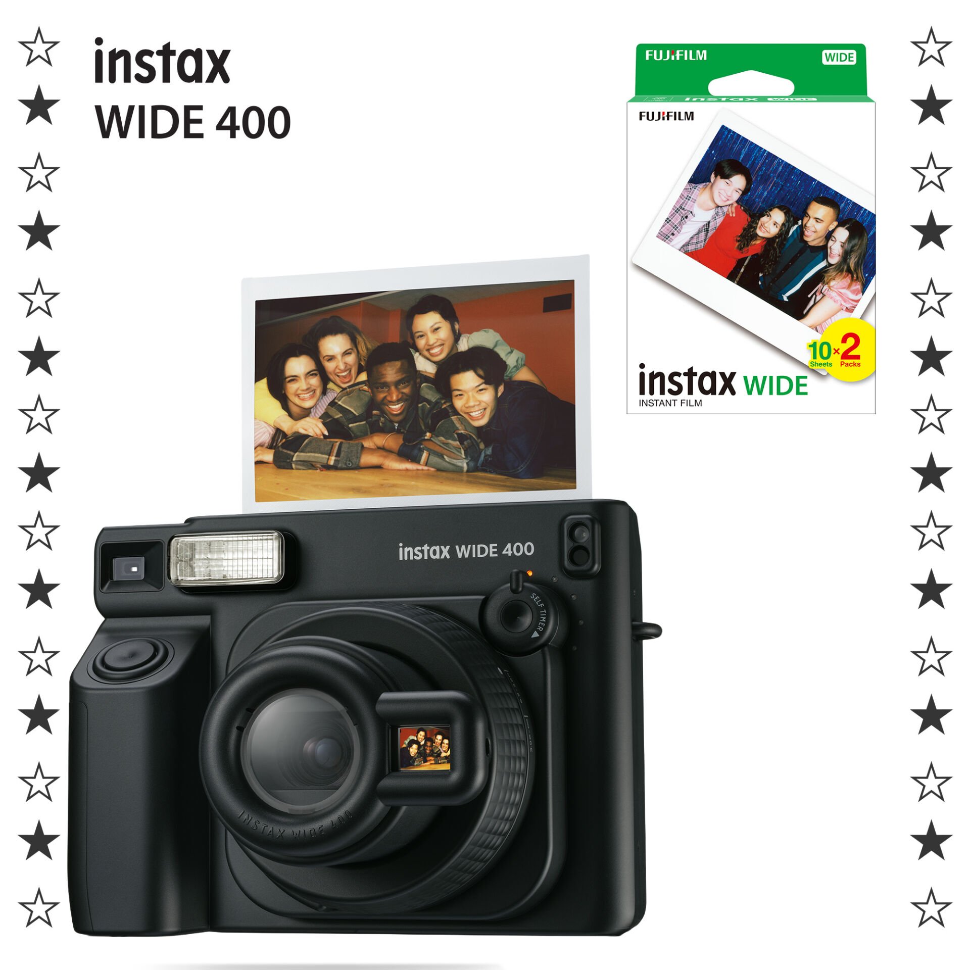 Instax Wide 400 Siyah Fotoğraf Makinesi ve 20'li Film
