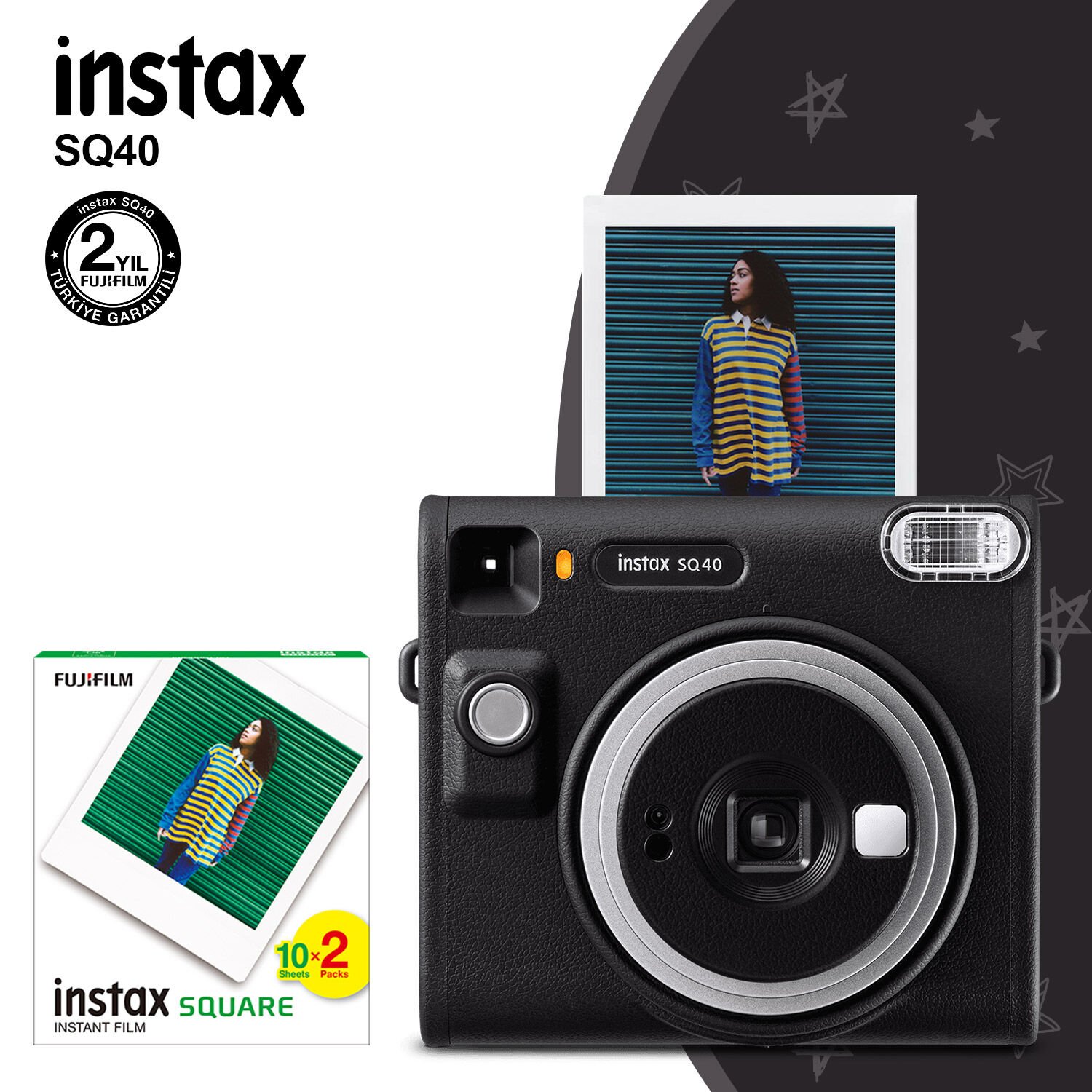 Instax Square SQ40 Fotoğraf Makinesi Siyah ve 20'li Film