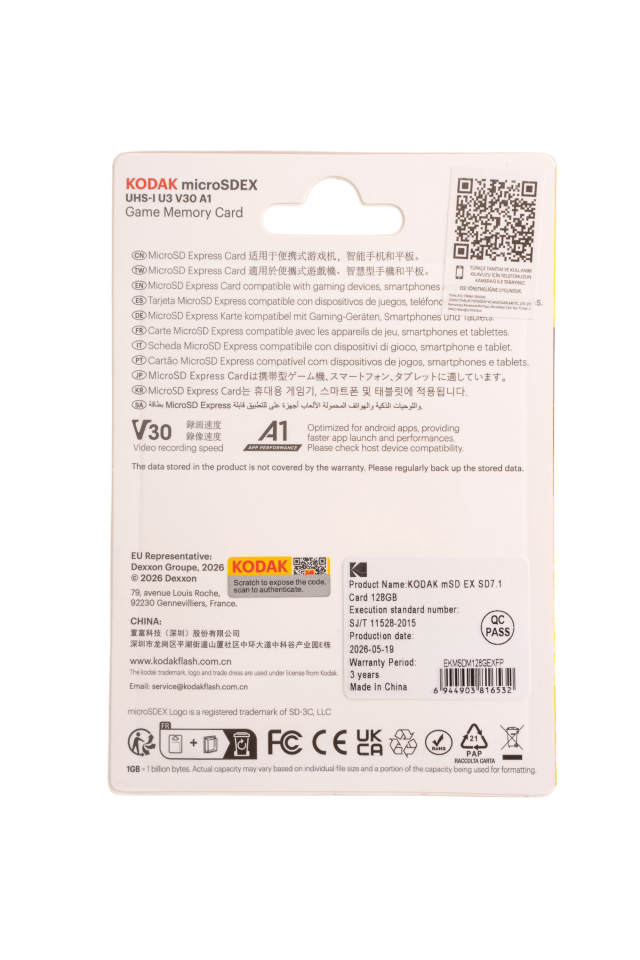 Kodak 128GB UHS-I U3/V30/A1 Express Micro SD Oyun Kartı SD7.1 (900MB/s-550MB/s)
