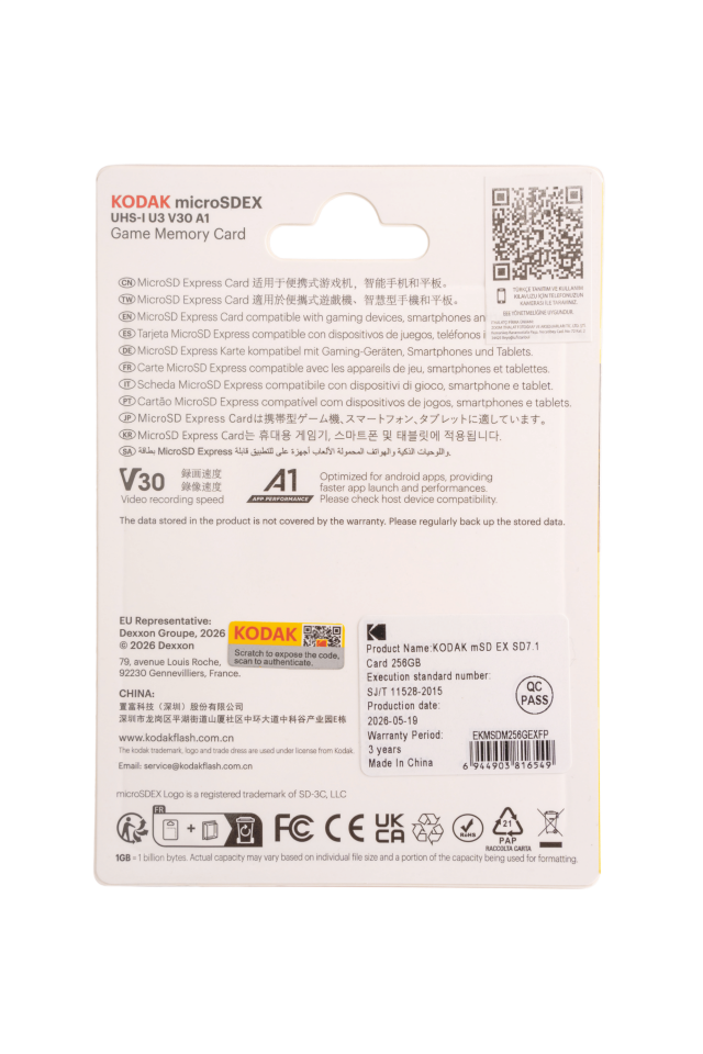 Kodak 256GB UHS-I U3/V30/A1 Express Micro SD Oyun Kartı SD7.1 (900MB/s-750MB/s)