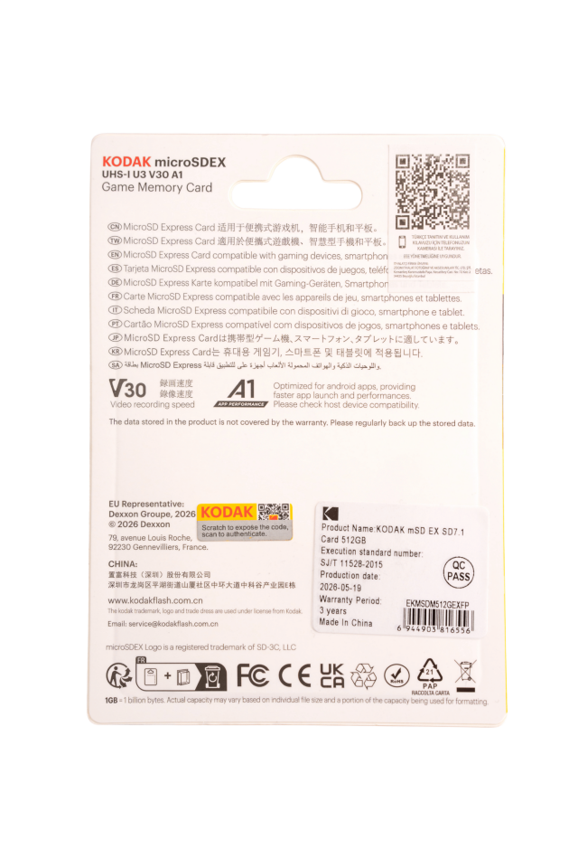 Kodak 512GB UHS-I U3/V30/A1 Express Micro SD Oyun Kartı SD7.1 (900MB/s-800MB/s)