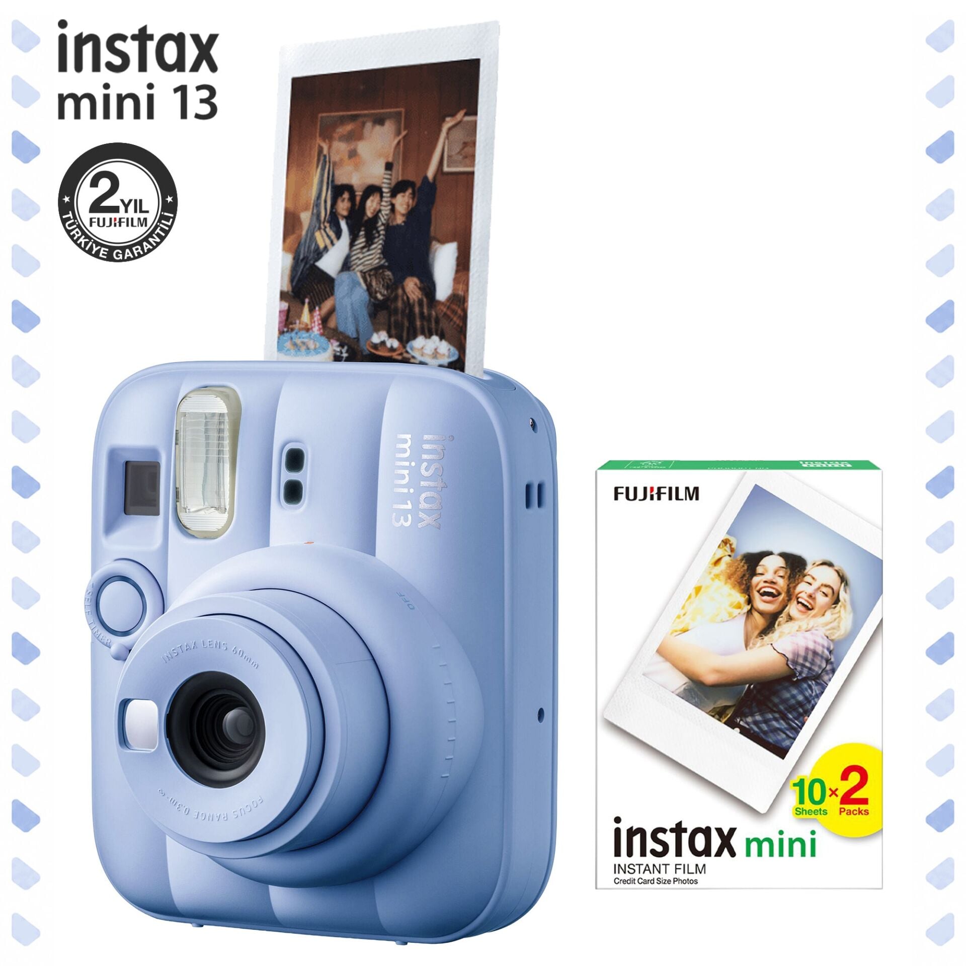 Instax Mini 13 Fotoğraf Makinesi Mavi ve 20'li Film Set