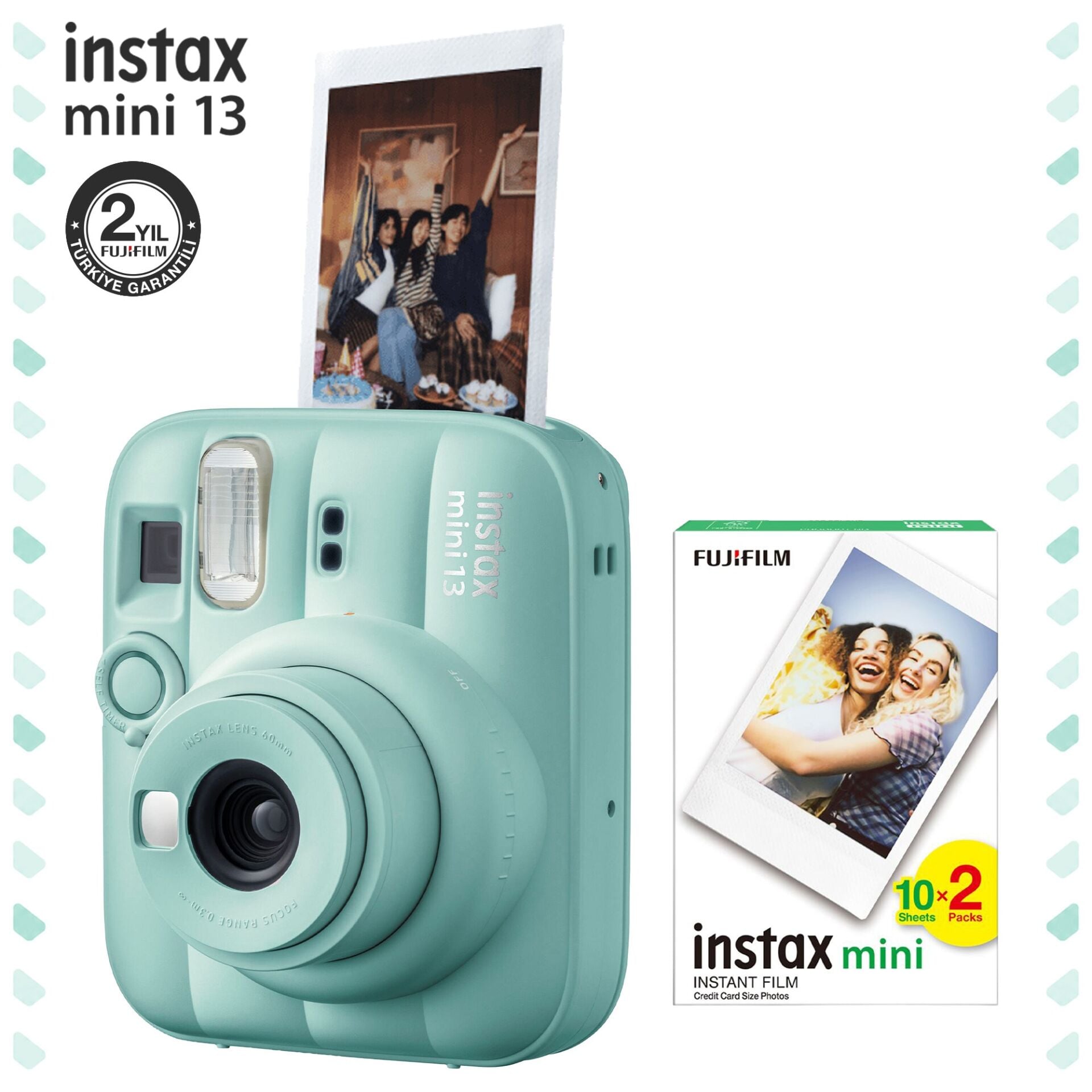 Instax Mini 13 Fotoğraf Makinesi Yeşil ve 20'li Film Set