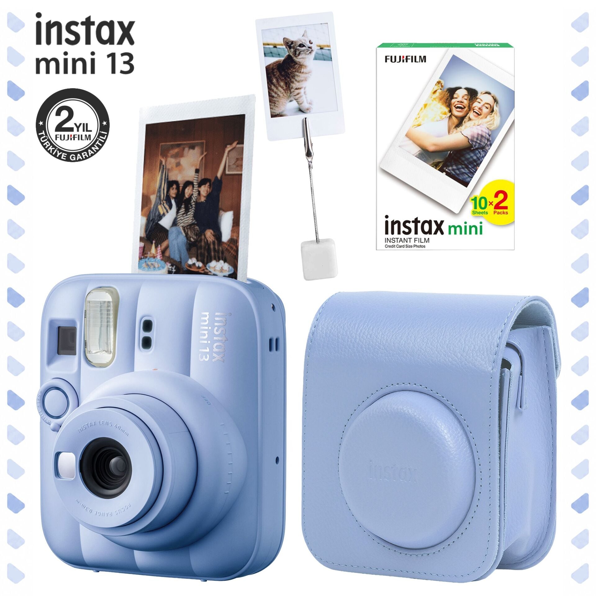Instax Mini 13 Fotoğraf Makinesi Mavi ve 20'li Film + Çanta Set