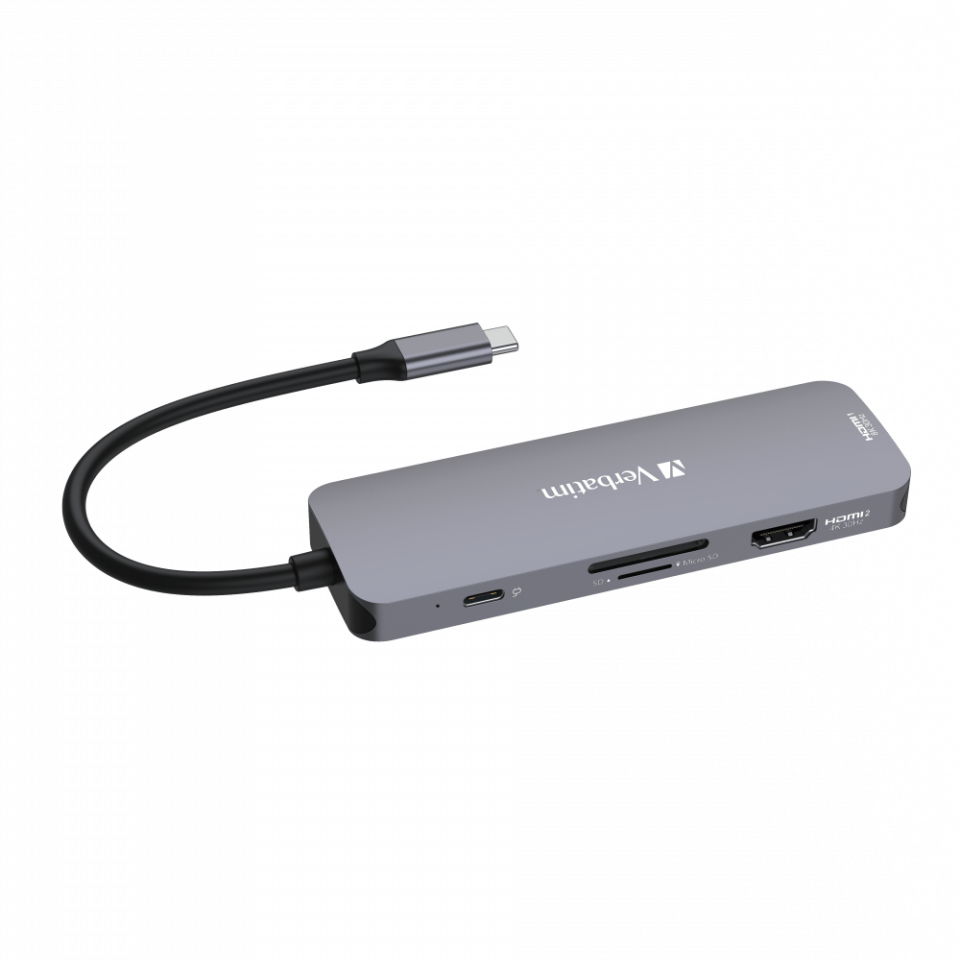 Verbatim 8 Port Usb C Bağlantılı Çoklayıcı Hub 2 x HDMI, 3x Usb-A 3.2 Gen1, 1 x SD kart yuvası, 1 x Mic-SD Kart, 1 x Usb-C-(321