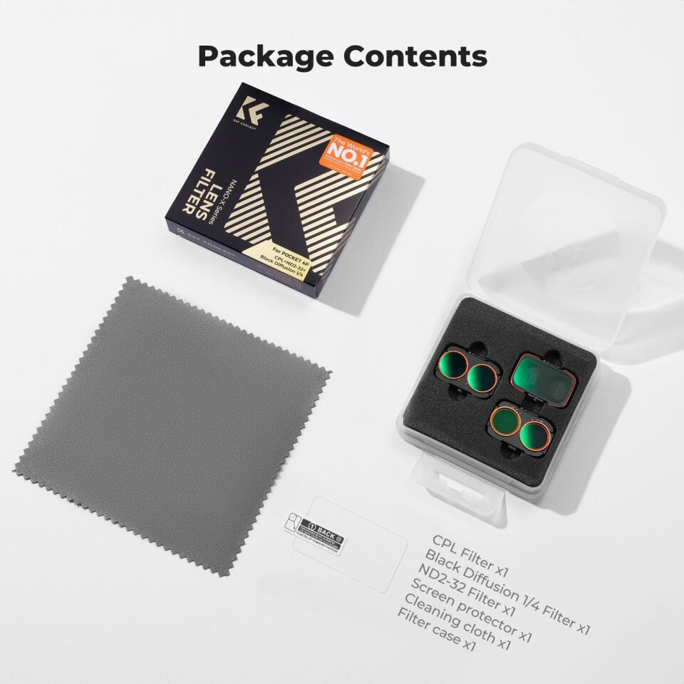 K&F Concept Dji Osmo Pocket 4P İçin 3 Parça Filtre Seti (CPL + Black Mist 1/4 + ND2-32) (Metal)