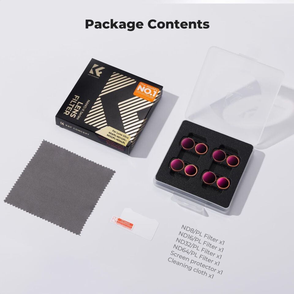 K&F Concept Insta360 Luna Ultra için 6 Parça Filtre Seti (UV + CPL + ND16/PL + ND32/PL + ND64/PL + ND256/PL)