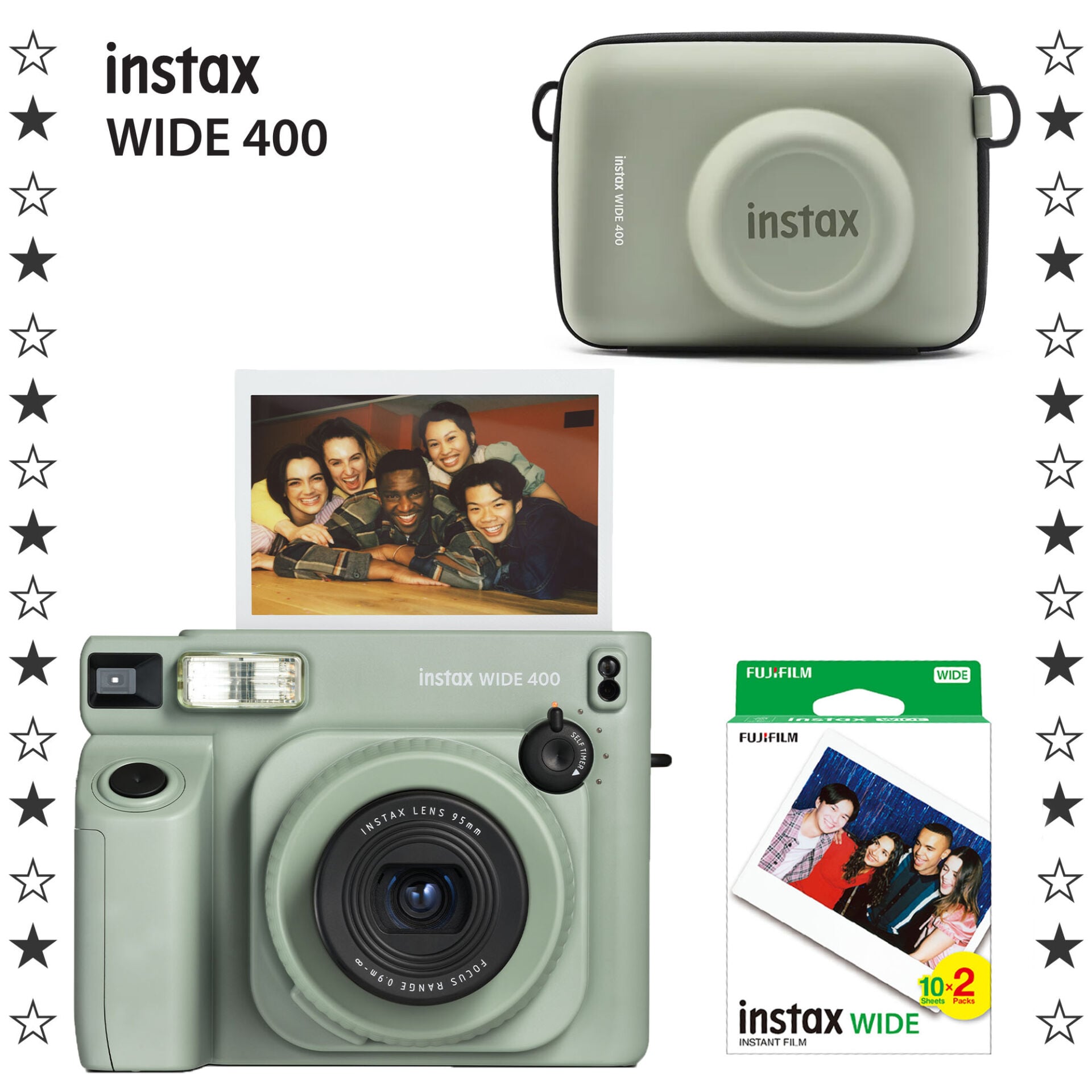 Instax Wide 400 Yeşil Fotoğraf Makinesi + 20'li Film ve Çanta Set