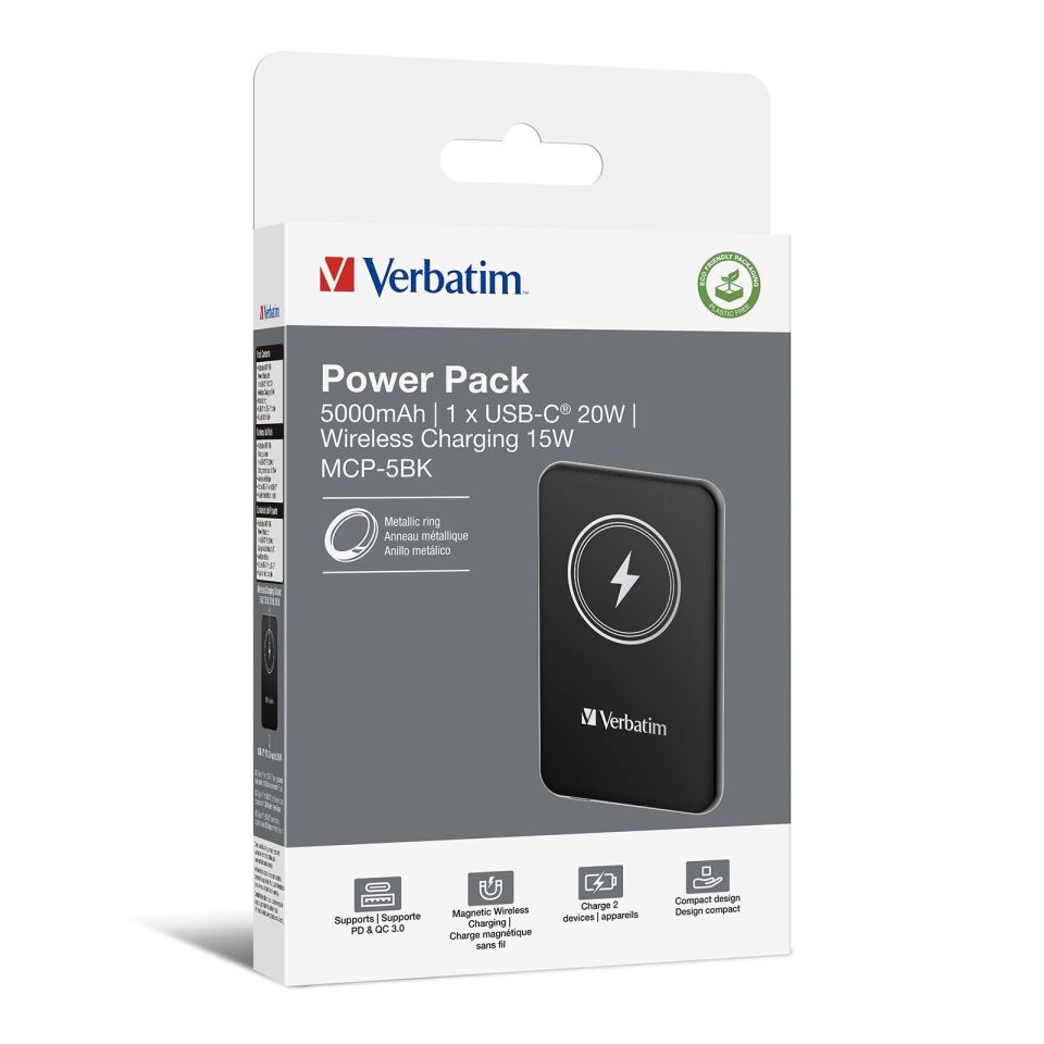 Verbatim 5000 Mah Manyetik Kablosuz (Magsafe) 15W  Powerbank 20W Siyah Renk Kablo Dahil-(32240)