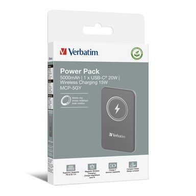 Verbatim 5000 Mah Manyetik Kablosuz (Magsafe) 15W Powerbank 20W PD Gri Renk Kablo Dahil-(32244)
