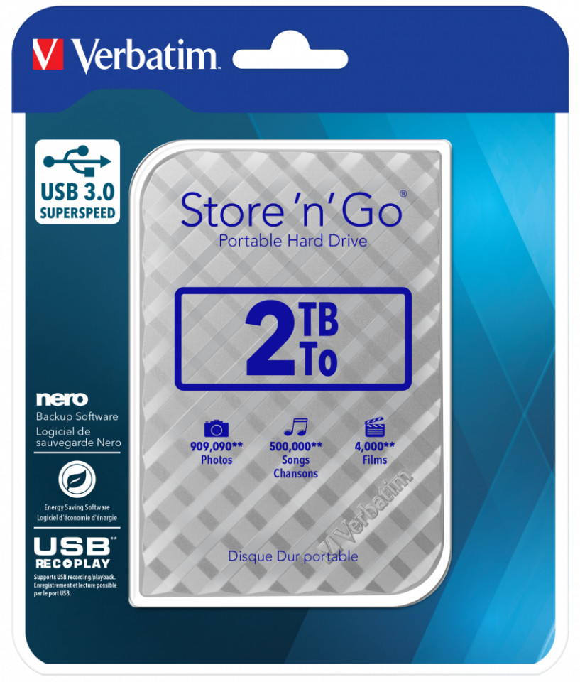 Verbatim 2TB Taşınabilir Harddisk  HDD Usb 3.2 Gri Renk-(53198)