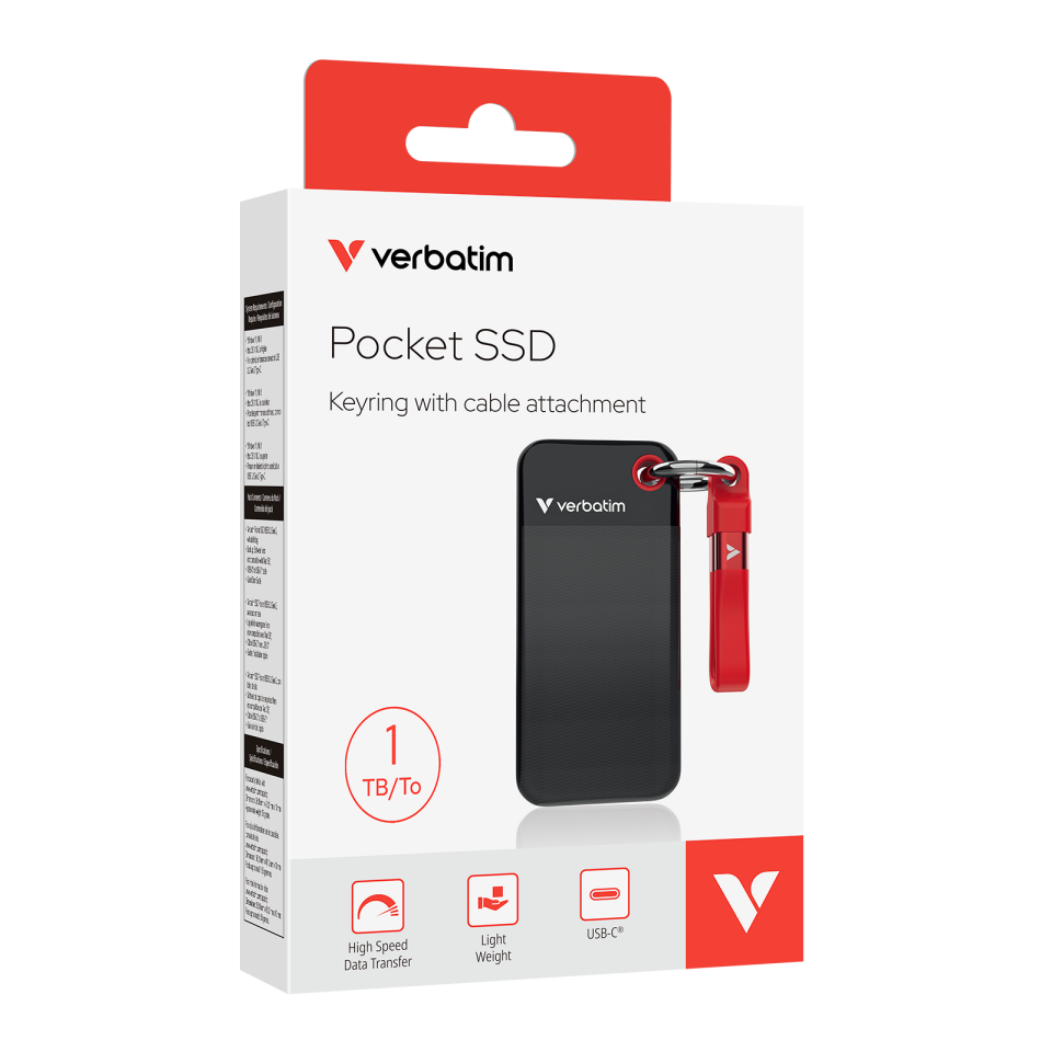 Verbatim 1 TB Pocket Mini Taşınabilir SSD Usb 3.2 - 1000MB/S-1000MB/S Siyah/ Kırmızı Kablo Dahil(32192)
