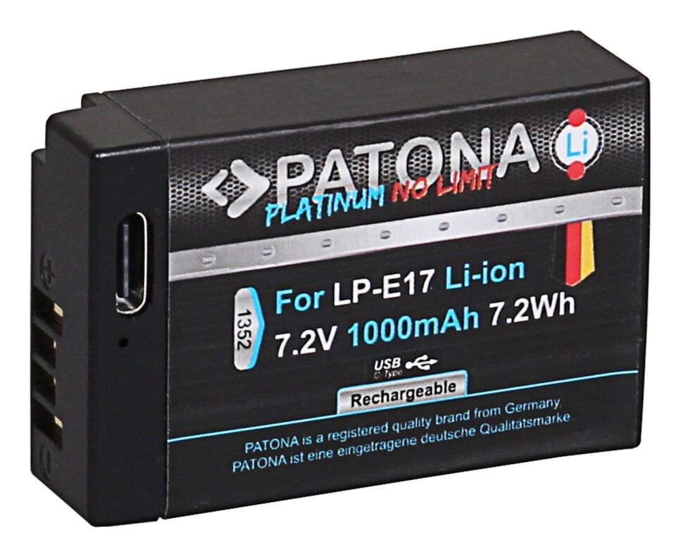 Patona 1352 Platinum Usb-C Girişli Batarya Canon LP-E17 EOS RP 77D 200D 750D 760D 8000D Kiss X8i M3 Rebel