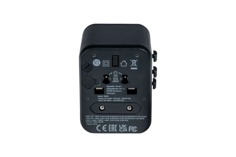 Verbatim Evrensel Seyahat Şarj Adaptörü  UTA-02 20W 1 x Usb-A 1x  Usb-C-(49544)
