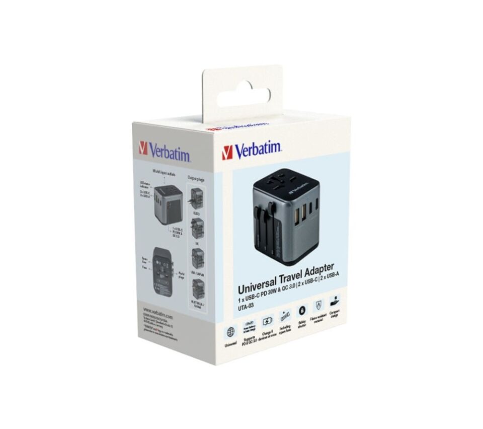 Verbatim Evrensel Seyahat Şarj Adaptörü UTA-03 2 x Usb-C ve 2 x Usb-A-(49545)